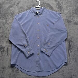 Orvis Micro Check Button Down Shirt Lyocell Blend Long Sleeve Mens Large Blue